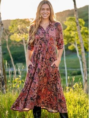 NATURAL LIFE REBECCA WOMENS FLOWY BOHO MAXI DRESS PAISLEY FLORAL SIZE XL STRETCH